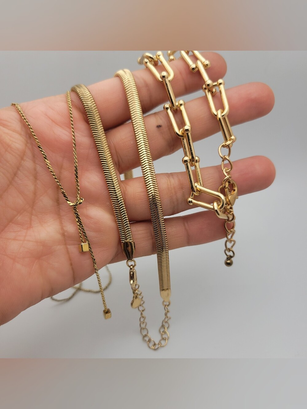Gold Tone Layered Necklace and Bracelet Set - Elegant Women's Jewelry